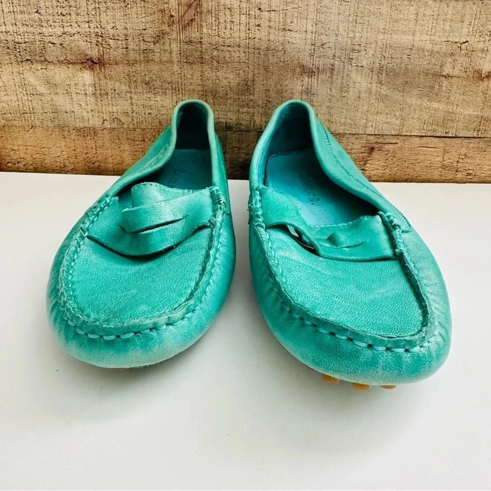 NWOT Rare Teal Chocolat Blu Suede Leather Driving Penny Loafers - Picture 4 of 9